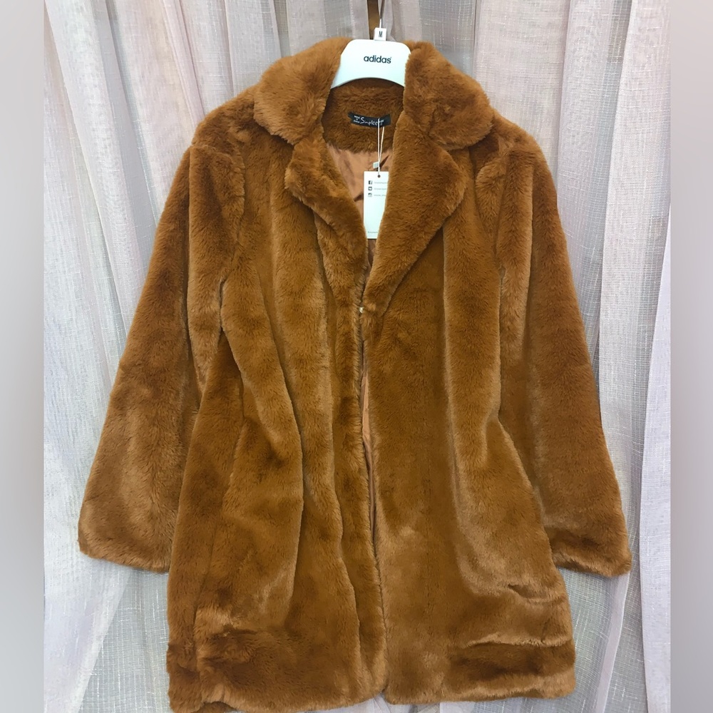 Simplee brown faux fur coat